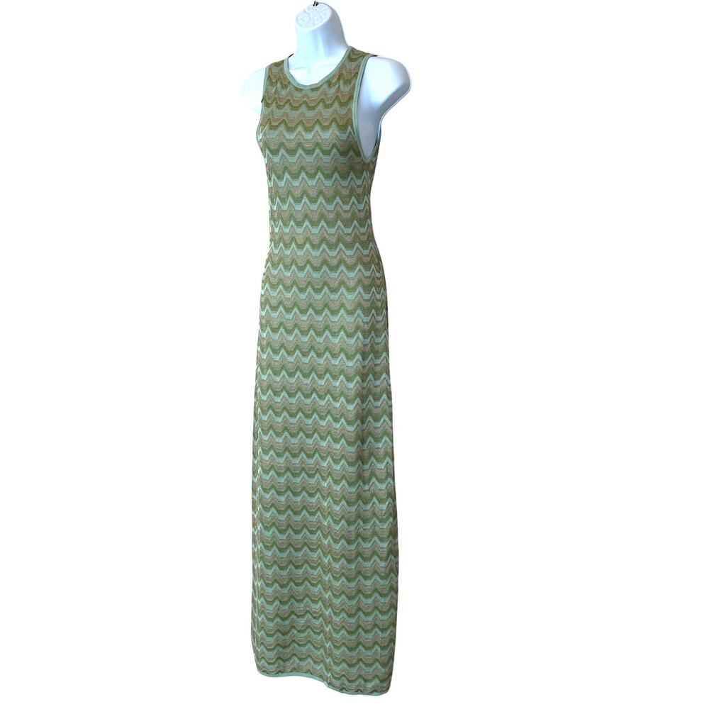 Devon Windsor Green Zigzag Knit Maxi Dress SMALL Tank Vacation Designer $345 - Picture 11 of 14